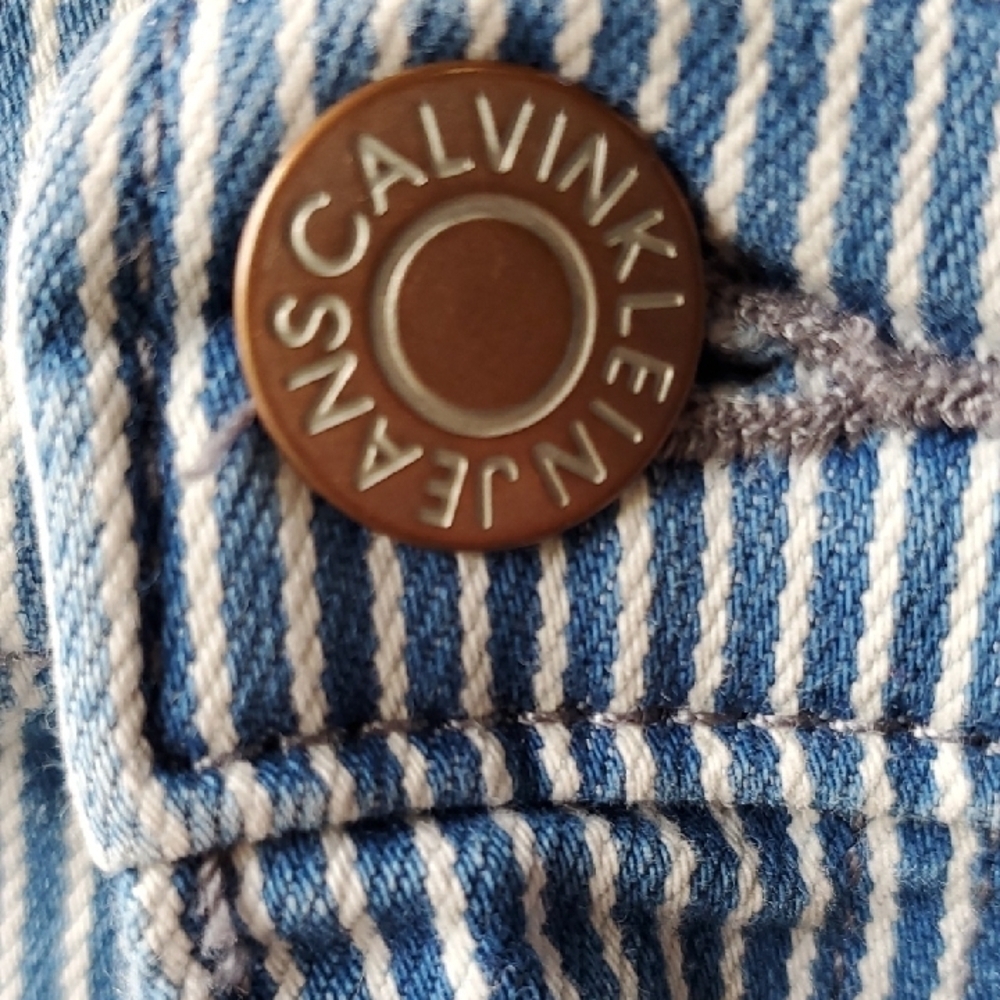 Calvin Klein Blue Pinstripe Jean Shorts Casual Denim Style - Picture 3 of 11